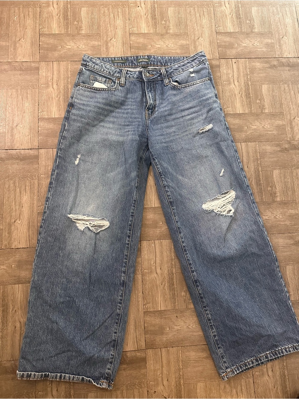 wild fable Distressed Wide-Leg Jeans - Light Blue
